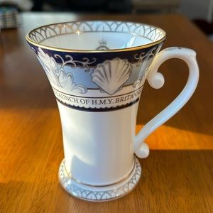 Brittania NWT yacht tea cup. 60th anniversary commemorative. Dark blue and gold